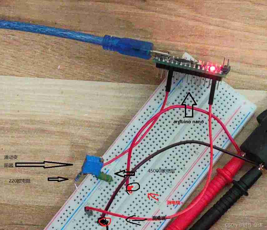 Measure the voltage with analog input (taking Arduino as an example, the range is about 1KV)